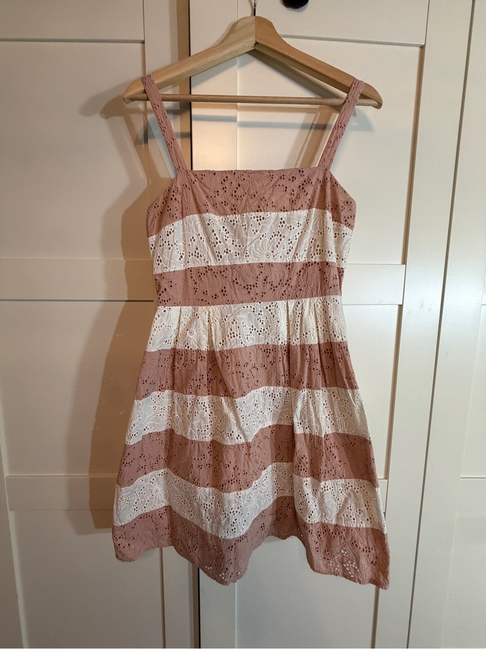 LOFT Striped Eyelet Sundress in Dusty Pink and White B12